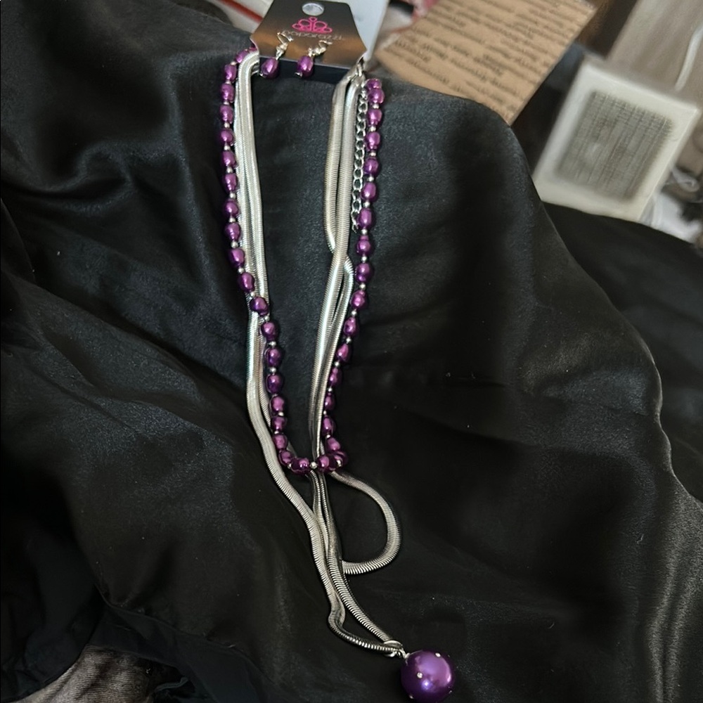 Paparazzi Purple and Silver Dual-Strand Necklace with Pendant
